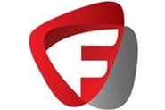 F logo in red opaque shape